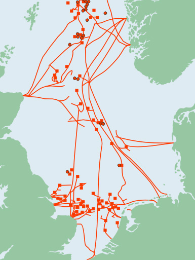 Boortorens en aardgasleidingen in de Noordzee | © Ecomare, Gerbrand Gaaff