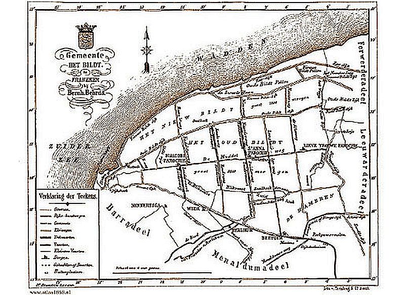 Het Bildt rond 1870 | © Uit: Gemeente Atlas van Nederland, J. Kuyper 1865-1870