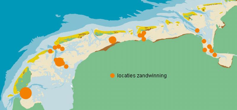 Zandwinning op de Waddenzee | © Kaartje op basis van gis CWSS 2001