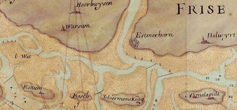 Detail uit een kaart van Gerard de Jode | © Uit: Museum het Hooge Land, Warffum