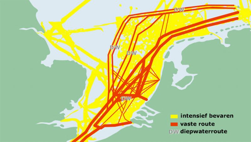 Scheepvaartroutes op het NCP | © Ecomare, Gerbrand Gaaff 