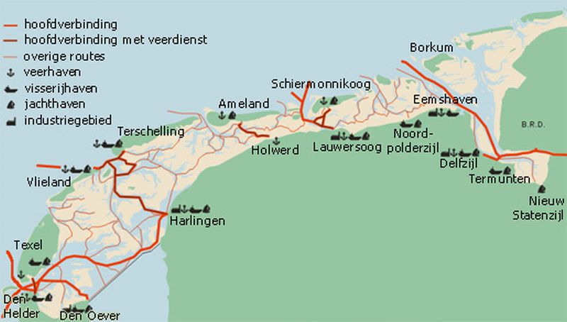 Scheepvaartroutes en havens | © Ecomare, op basis van WADGIS
